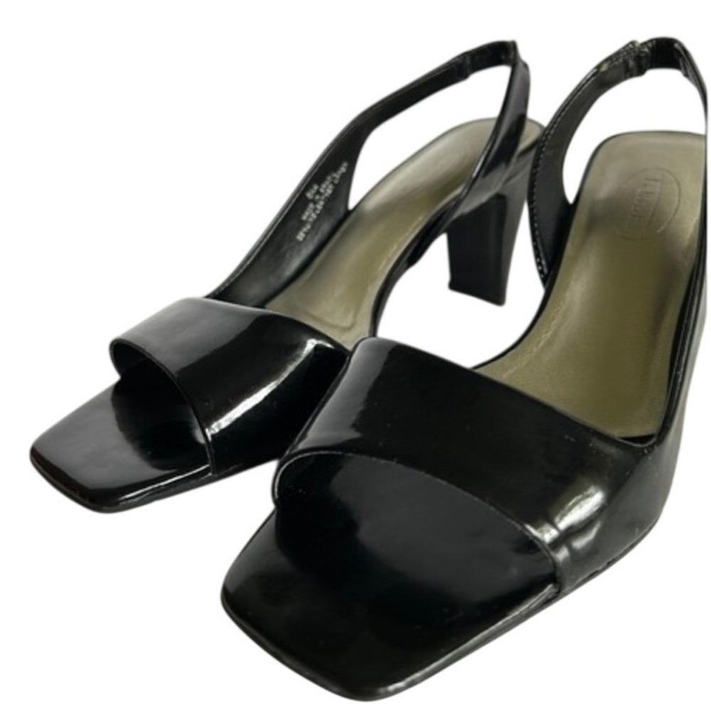 Talbots Women's Black Patent Leather Heels Square Open Toe Slingback 8 Narrow - Picture 4 of 16